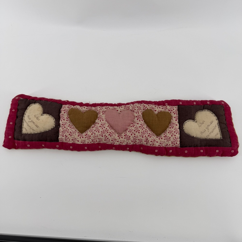 Handmade Primitive Quilted Fabric Heart Block When This You See Remember Me